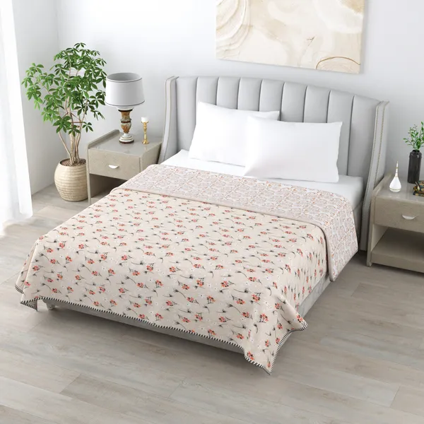 Double_Bed_Orange_&_cream_Cotton_Reversible_Dohar_Printed_Blanket_Soft_&_Lightweight_AC_Comforter_Perfect_Festive_Gift_Blankets