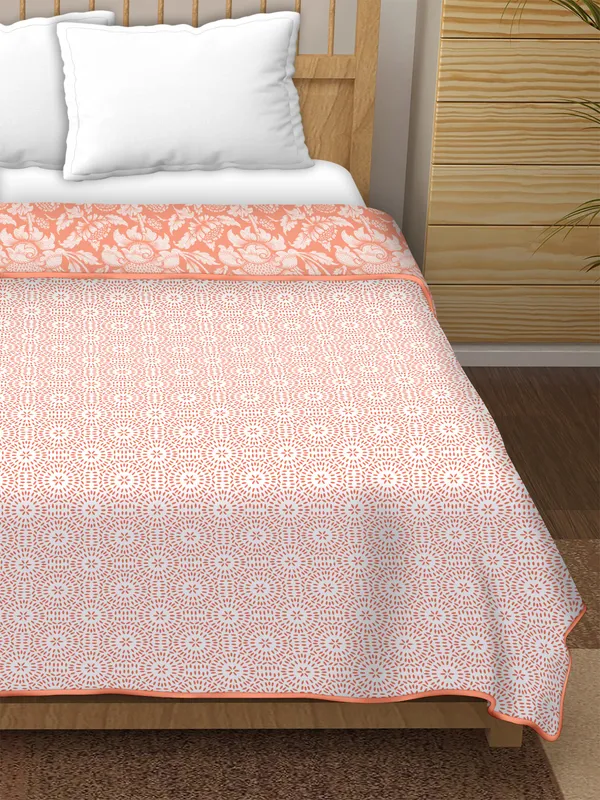 Double_Bed_Orange_&_white_Cotton_Reversible_Dohar_Printed_Blanket_Soft_&_Lightweight_AC_Comforter_Perfect_Festive_Gift_Blankets