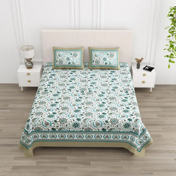 Double_Bed_Cotton_Bedsheet_for_Double_Bed_with_2_Pillow_Covers_|_Premium_King_Size_Bedsheets_|_Green