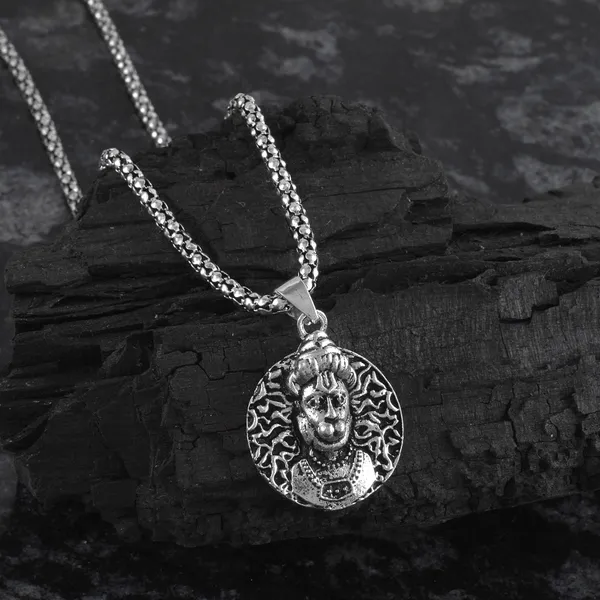 Sterling_Silver_Plated_God_Hanuman_Pendant_With_Chain_|_For_Men_&_Women