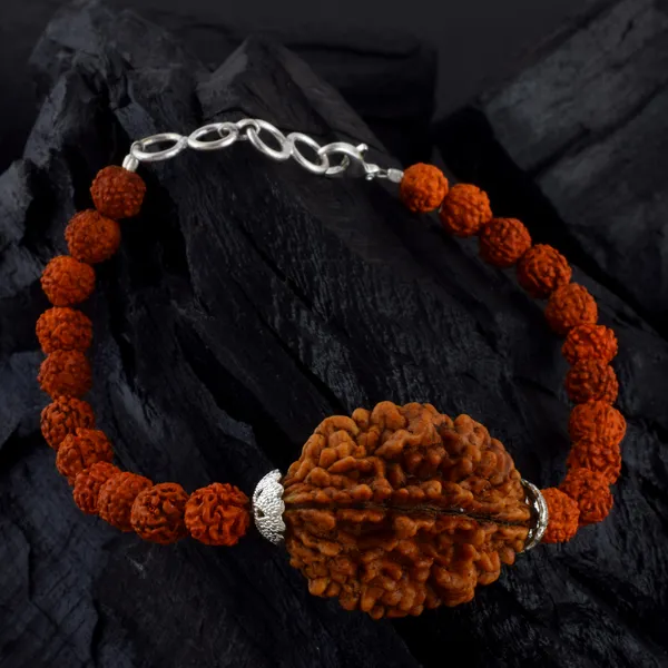 2_Mukhi_With_5_Mukhi_Silver_Plated_Rudraksha_Bracelet_With_Sphatik_Crystal_Shivling_|_For_Men_&_Women_Natural_&_Certified