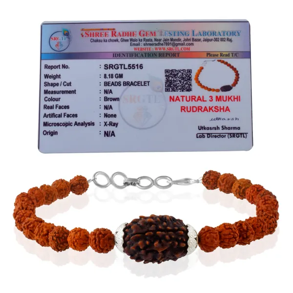 3_Mukhi_With_5_Mukhi_Silver_Plated_Rudraksha_Bracelet_With_Sphatik_Crystal_Shivling_|_For_Men_&_Women_Natural_&_Certified