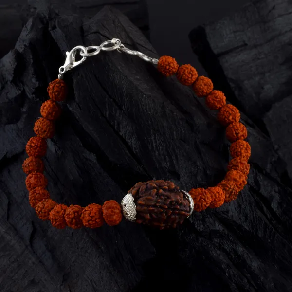 3_Mukhi_With_5_Mukhi_Silver_Plated_Rudraksha_Bracelet_With_Sphatik_Crystal_Shivling_|_For_Men_&_Women_Natural_&_Certified