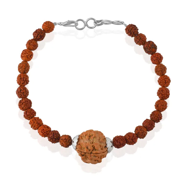 4_Mukhi_With_5_Mukhi_Silver_Plated_Rudraksha_Bracelet_With_Sphatik_Crystal_Shivling_|_For_Men_&_Women_Natural_&_Certified