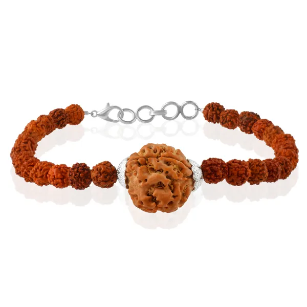 4_Mukhi_With_5_Mukhi_Silver_Plated_Rudraksha_Bracelet_With_Sphatik_Crystal_Shivling_|_For_Men_&_Women_Natural_&_Certified