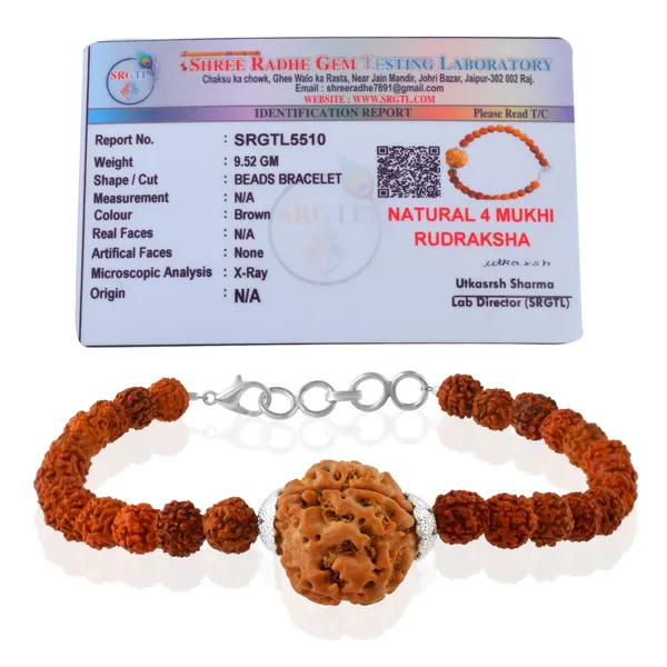 4_Mukhi_With_5_Mukhi_Silver_Plated_Rudraksha_Bracelet_With_Sphatik_Crystal_Shivling_|_For_Men_&_Women_Natural_&_Certified