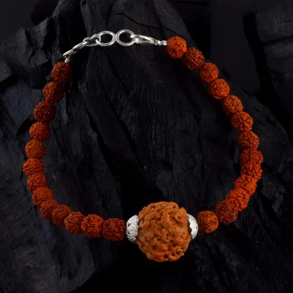 4_Mukhi_With_5_Mukhi_Silver_Plated_Rudraksha_Bracelet_With_Sphatik_Crystal_Shivling_|_For_Men_&_Women_Natural_&_Certified