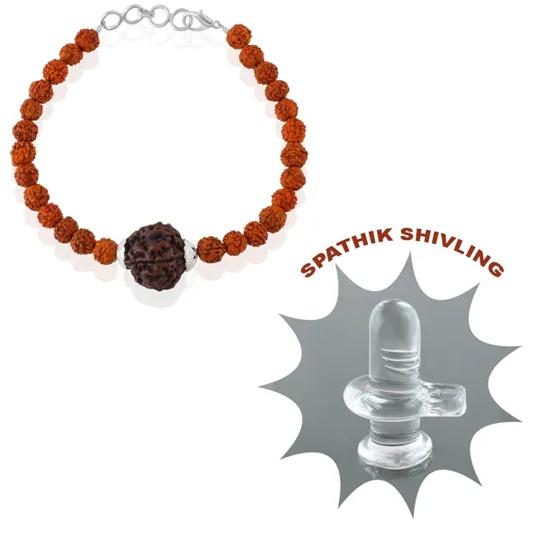 5_Mukhi_With_5_Mukhi_Silver_Plated_Rudraksha_Bracelet_With_Sphatik_Crystal_Shivling_|_For_Men_&_Women_Natural_&_Certified