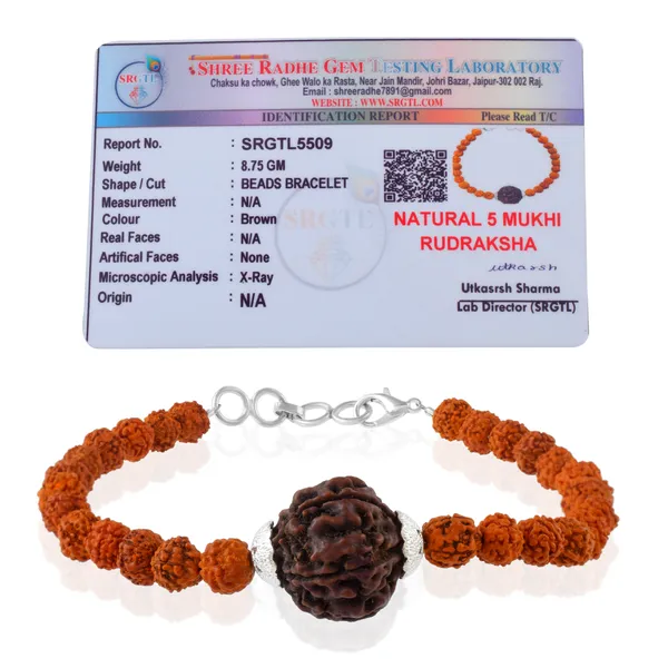 5_Mukhi_With_5_Mukhi_Silver_Plated_Rudraksha_Bracelet_With_Sphatik_Crystal_Shivling_|_For_Men_&_Women_Natural_&_Certified