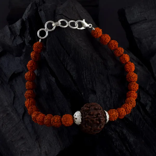5_Mukhi_With_5_Mukhi_Silver_Plated_Rudraksha_Bracelet_With_Sphatik_Crystal_Shivling_|_For_Men_&_Women_Natural_&_Certified