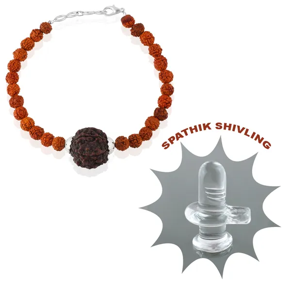 6_Mukhi_With_5_Mukhi_Silver_Plated_Rudraksha_Bracelet_With_Sphatik_Crystal_Shivling_|_For_Men_&_Women_Natural_&_Certified