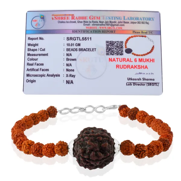 6_Mukhi_With_5_Mukhi_Silver_Plated_Rudraksha_Bracelet_With_Sphatik_Crystal_Shivling_|_For_Men_&_Women_Natural_&_Certified