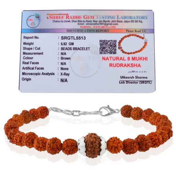 8_Mukhi_With_5_Mukhi_Silver_Plated_Rudraksha_Bracelet_With_Sphatik_Crystal_Shivling_|_For_Men_&_Women_Natural_&_Certified