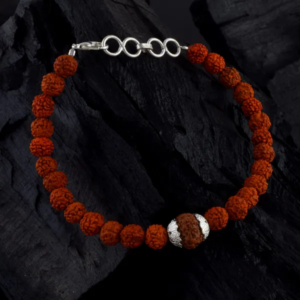 8_Mukhi_With_5_Mukhi_Silver_Plated_Rudraksha_Bracelet_With_Sphatik_Crystal_Shivling_|_For_Men_&_Women_Natural_&_Certified