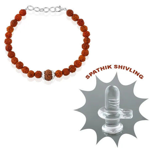 8_Mukhi_With_5_Mukhi_Silver_Plated_Rudraksha_Bracelet_With_Sphatik_Crystal_Shivling_|_For_Men_&_Women_Natural_&_Certified
