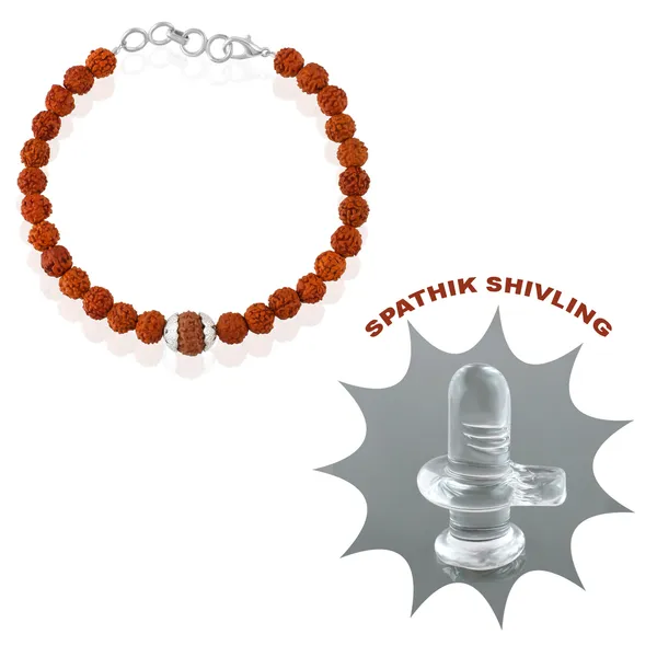 10_Mukhi_With_5_Mukhi_Silver_Plated_Rudraksha_Bracelet_With_Sphatik_Crystal_Shivling_|_For_Men_&_Women_Natural_&_Certified