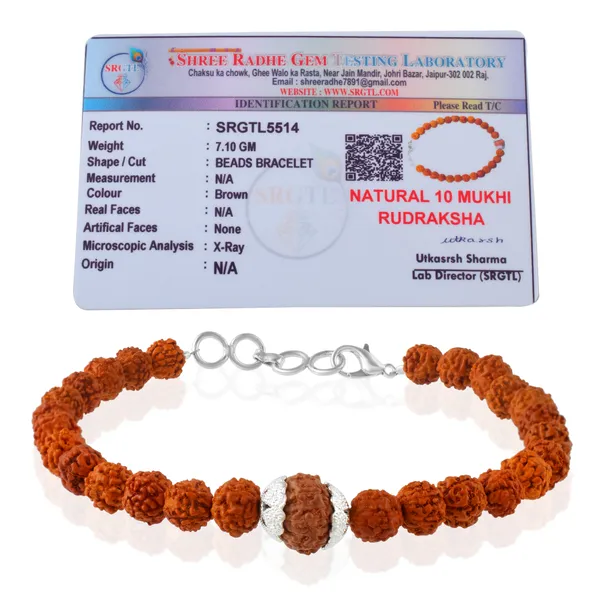10_Mukhi_With_5_Mukhi_Silver_Plated_Rudraksha_Bracelet_With_Sphatik_Crystal_Shivling_|_For_Men_&_Women_Natural_&_Certified