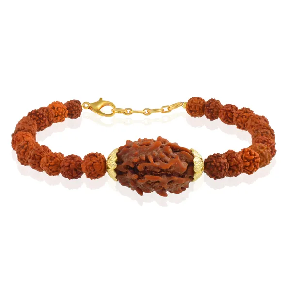 3_Mukhi_With_5_Mukhi_Gold_Plated_Rudraksha_Bracelet_With_Sphatik_Crystal_Shivling_|_For_Men_&_Women_Natural_&_Certified
