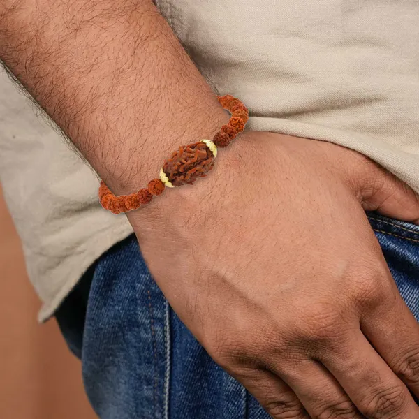 3_Mukhi_With_5_Mukhi_Gold_Plated_Rudraksha_Bracelet_With_Sphatik_Crystal_Shivling_|_For_Men_&_Women_Natural_&_Certified