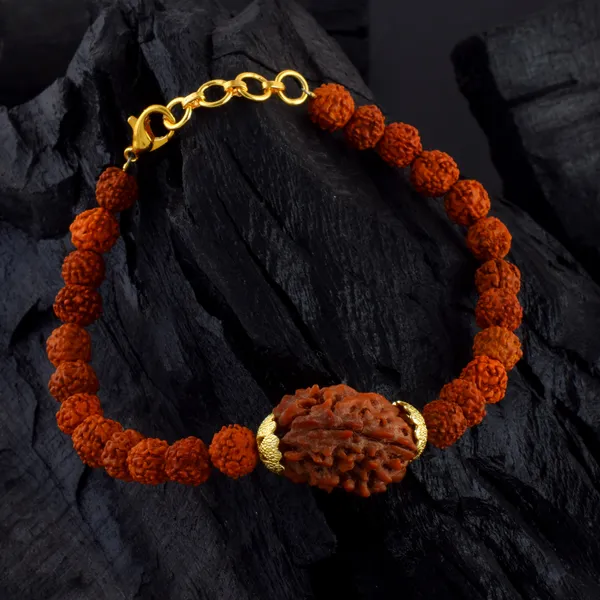3_Mukhi_With_5_Mukhi_Gold_Plated_Rudraksha_Bracelet_With_Sphatik_Crystal_Shivling_|_For_Men_&_Women_Natural_&_Certified
