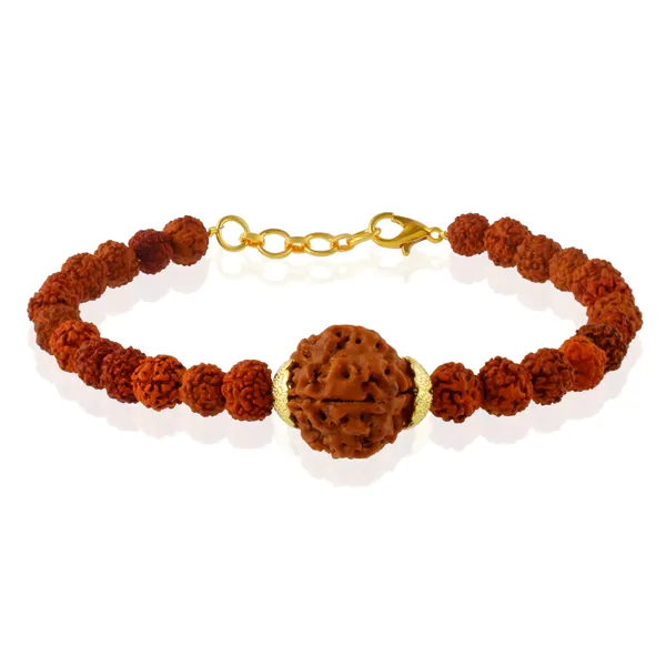 4_Mukhi_With_5_Mukhi_Gold_Plated_Rudraksha_Bracelet_With_Sphatik_Crystal_Shivling_|_For_Men_&_Women_Natural_&_Certified