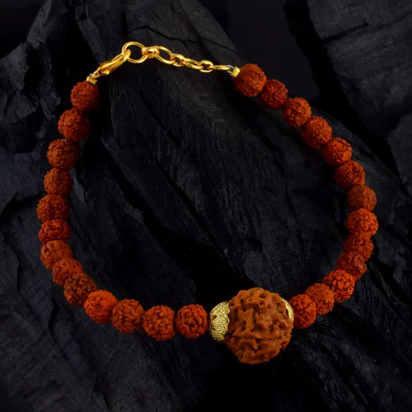 4_Mukhi_With_5_Mukhi_Gold_Plated_Rudraksha_Bracelet_With_Sphatik_Crystal_Shivling_|_For_Men_&_Women_Natural_&_Certified
