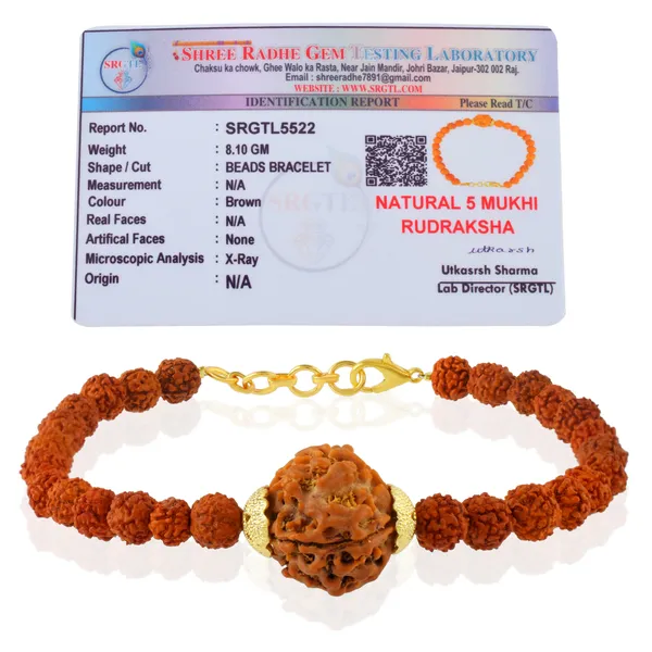 5_Mukhi_With_5_Mukhi_Gold_Plated_Rudraksha_Bracelet_With_Sphatik_Crystal_Shivling_|_For_Men_&_Women_Natural_&_Certified