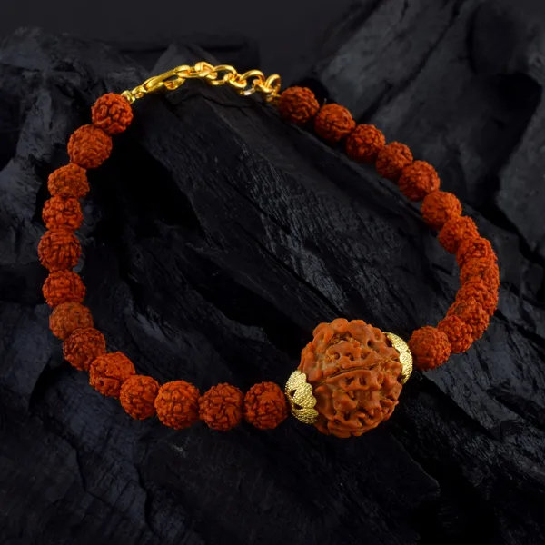 5_Mukhi_With_5_Mukhi_Gold_Plated_Rudraksha_Bracelet_With_Sphatik_Crystal_Shivling_|_For_Men_&_Women_Natural_&_Certified