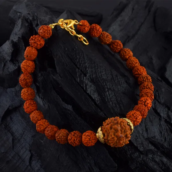 6_Mukhi_With_5_Mukhi_Gold_Plated_Rudraksha_Bracelet_With_Sphatik_Crystal_Shivling_|_For_Men_&_Women_Natural_&_Certified