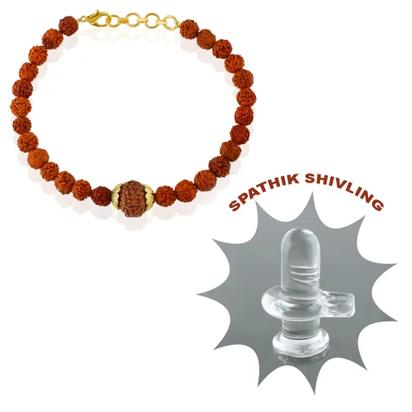 7_Mukhi_With_5_Mukhi_Gold_Plated_Rudraksha_Bracelet_With_Sphatik_Crystal_Shivling_|_For_Men_&_Women_Natural_&_Certified