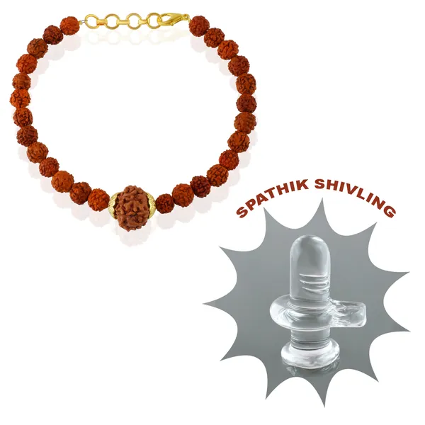 8_Mukhi_With_5_Mukhi_Gold_Plated_Rudraksha_Bracelet_With_Sphatik_Crystal_Shivling_|_For_Men_&_Women_Natural_&_Certified
