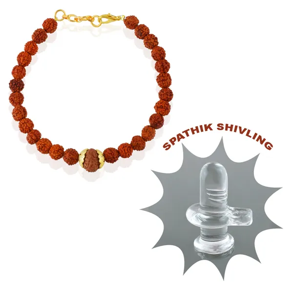 9_Mukhi_With_5_Mukhi_Gold_Plated_Rudraksha_Bracelet_With_Sphatik_Crystal_Shivling_|_For_Men_&_Women_Natural_&_Certified