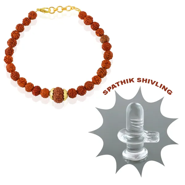 10_Mukhi_With_5_Mukhi_Gold_Plated_Rudraksha_Bracelet_With_Sphatik_Crystal_Shivling_|_For_Men_&_Women_Natural_&_Certified