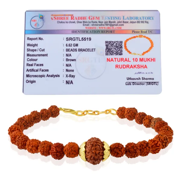 10_Mukhi_With_5_Mukhi_Gold_Plated_Rudraksha_Bracelet_With_Sphatik_Crystal_Shivling_|_For_Men_&_Women_Natural_&_Certified