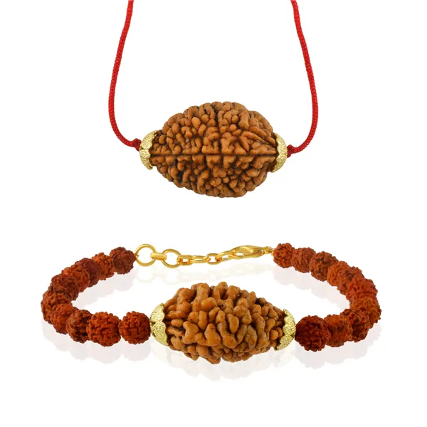 Combo_Of_2_Mukhi_Nepali_Rudraksha_Gold_Plated_Pendant_And_Bracelet_With_Sphatik_Crystal_Shivling_|_Astrological_Rudraksha_Natural_&_Certified