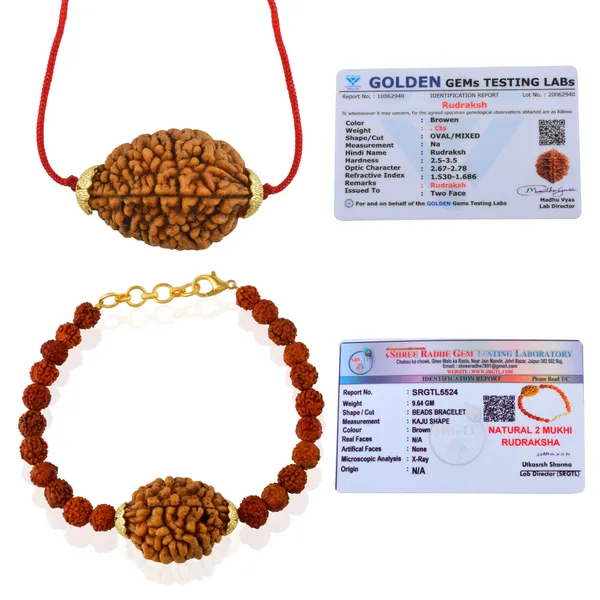 Combo_Of_2_Mukhi_Nepali_Rudraksha_Gold_Plated_Pendant_And_Bracelet_With_Sphatik_Crystal_Shivling_|_Astrological_Rudraksha_Natural_&_Certified