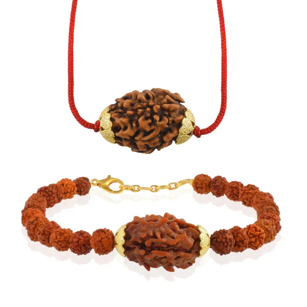 Combo_Of_3_Mukhi_Nepali_Rudraksha_Gold_Plated_Pendant_And_Bracelet_With_Sphatik_Crystal_Shivling_|_Astrological_Rudraksha_Natural_&_Certified