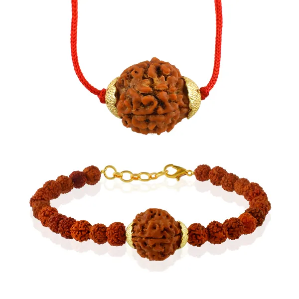 Combo_Of_4_Mukhi_Nepali_Rudraksha_Gold_Plated_Pendant_And_Bracelet_With_Sphatik_Crystal_Shivling_|_Astrological_Rudraksha_Natural_&_Certified