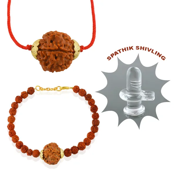 Combo_Of_5_Mukhi_Nepali_Rudraksha_Gold_Plated_Pendant_And_Bracelet_With_Sphatik_Crystal_Shivling_|_Astrological_Rudraksha_Natural_&_Certified
