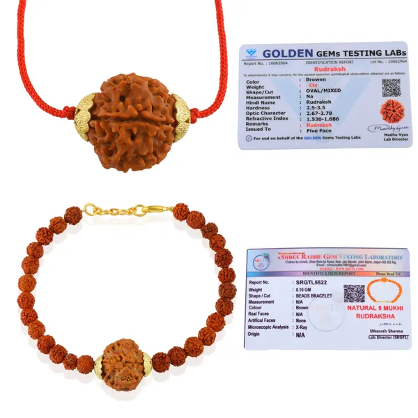 Combo_Of_5_Mukhi_Nepali_Rudraksha_Gold_Plated_Pendant_And_Bracelet_With_Sphatik_Crystal_Shivling_|_Astrological_Rudraksha_Natural_&_Certified