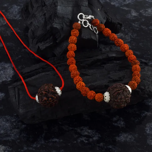 Combo_Of_6_Mukhi_Nepali_Rudraksha_Gold_Plated_Pendant_And_Bracelet_With_Sphatik_Crystal_Shivling_|_Astrological_Rudraksha_Natural_&_Certified