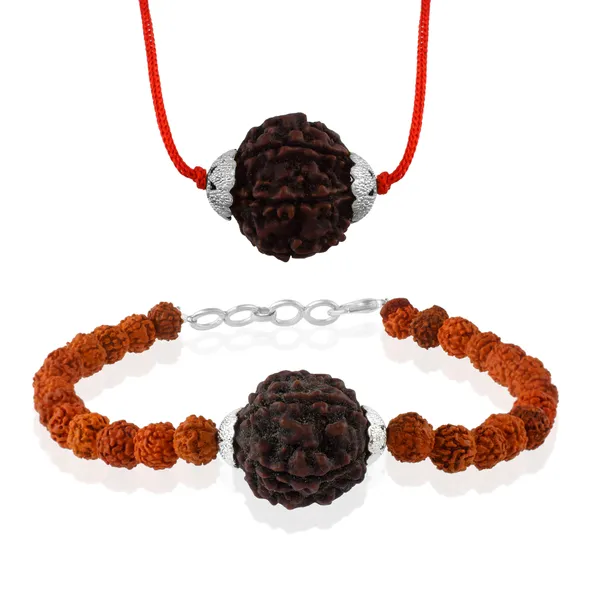Combo_Of_6_Mukhi_Nepali_Rudraksha_Gold_Plated_Pendant_And_Bracelet_With_Sphatik_Crystal_Shivling_|_Astrological_Rudraksha_Natural_&_Certified