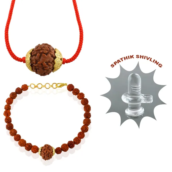 Combo_Of_7_Mukhi_Nepali_Rudraksha_Gold_Plated_Pendant_And_Bracelet_With_Sphatik_Crystal_Shivling_|_Astrological_Rudraksha_Natural_&_Certified