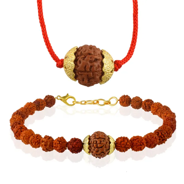 Combo_Of_8_Mukhi_Nepali_Rudraksha_Gold_Plated_Pendant_And_Bracelet_With_Sphatik_Crystal_Shivling_|_Astrological_Rudraksha_Natural_&_Certified
