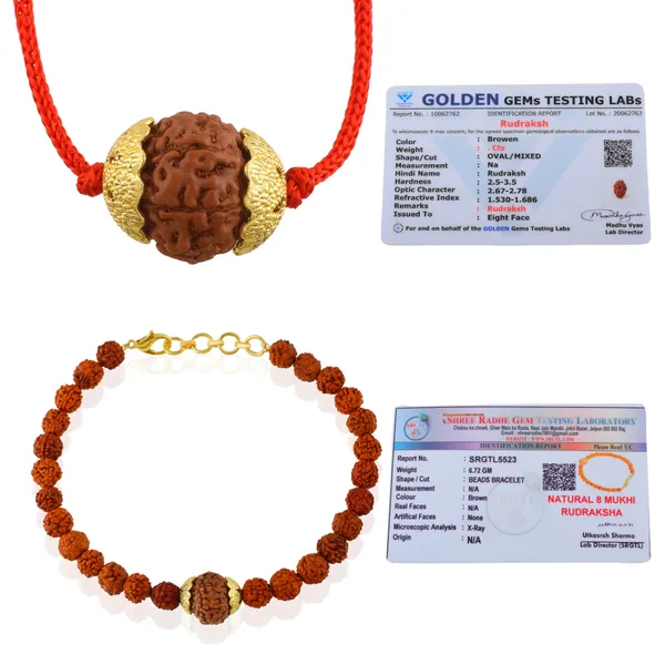 Combo_Of_8_Mukhi_Nepali_Rudraksha_Gold_Plated_Pendant_And_Bracelet_With_Sphatik_Crystal_Shivling_|_Astrological_Rudraksha_Natural_&_Certified