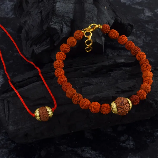 Combo_Of_8_Mukhi_Nepali_Rudraksha_Gold_Plated_Pendant_And_Bracelet_With_Sphatik_Crystal_Shivling_|_Astrological_Rudraksha_Natural_&_Certified
