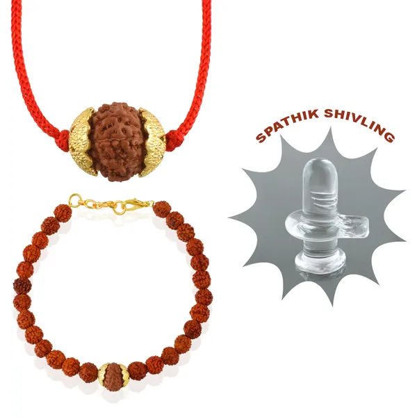 Combo_Of_9_Mukhi_Nepali_Rudraksha_Gold_Plated_Pendant_And_Bracelet_With_Sphatik_Crystal_Shivling_|_Astrological_Rudraksha_Natural_&_Certified
