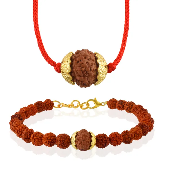 Combo_Of_9_Mukhi_Nepali_Rudraksha_Gold_Plated_Pendant_And_Bracelet_With_Sphatik_Crystal_Shivling_|_Astrological_Rudraksha_Natural_&_Certified