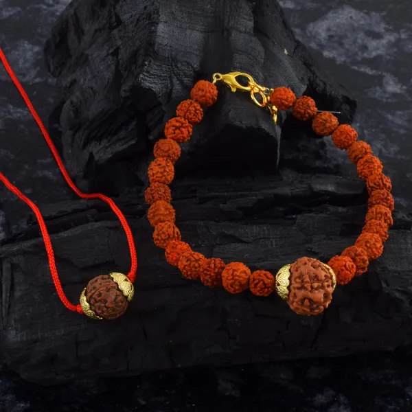 Combo_Of_9_Mukhi_Nepali_Rudraksha_Gold_Plated_Pendant_And_Bracelet_With_Sphatik_Crystal_Shivling_|_Astrological_Rudraksha_Natural_&_Certified