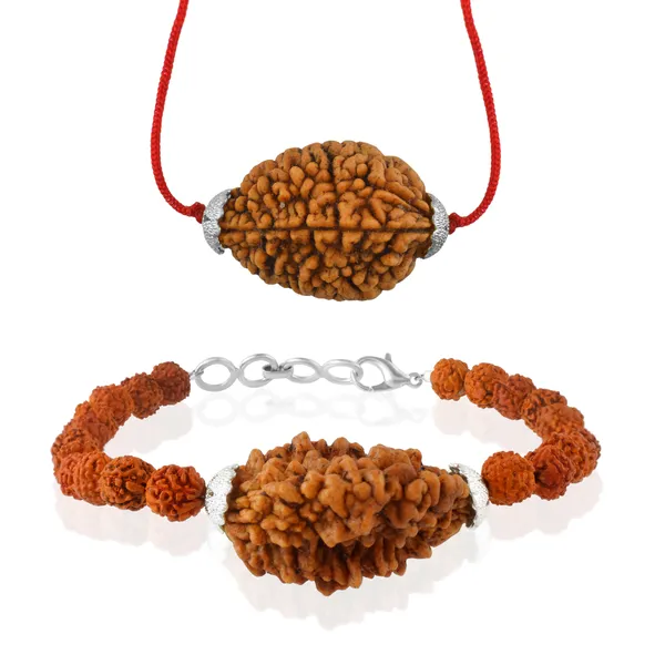 Combo_Of_2_Mukhi_Nepali_Rudraksha_Silver_Plated_Pendant_And_Bracelet_With_Sphatik_Crystal_Shivling_|_Astrological_Rudraksha_Natural_&_Certified
